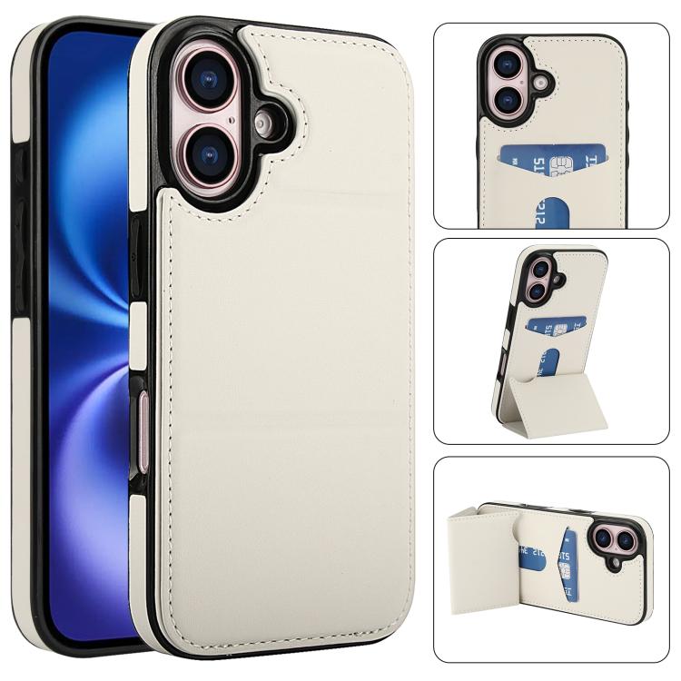 

For iPhone 16 Plus Tri-fold Holder Leather Phone Case with Card Slot(White)