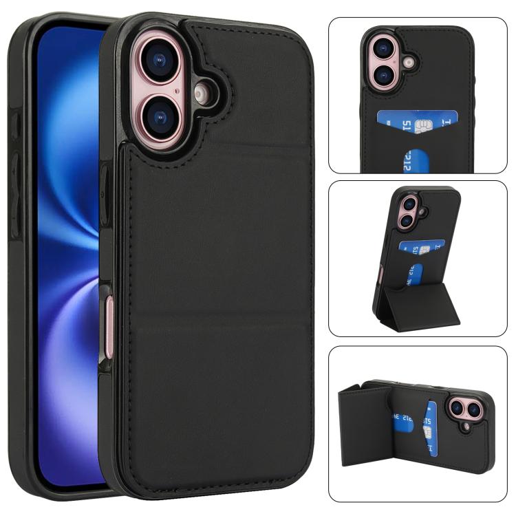 

For iPhone 16 Plus Tri-fold Holder Leather Phone Case with Card Slot(Black)