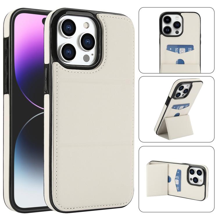 

For iPhone 15 Pro Max Tri-fold Holder Leather Phone Case with Card Slot(White)