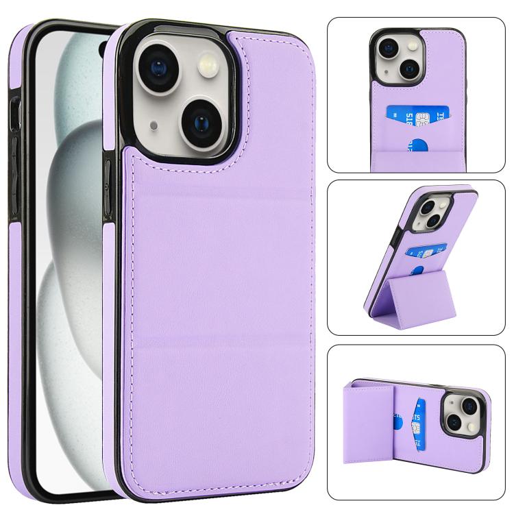 

For iPhone 15 Tri-fold Holder Leather Phone Case with Card Slot(Light Purple)