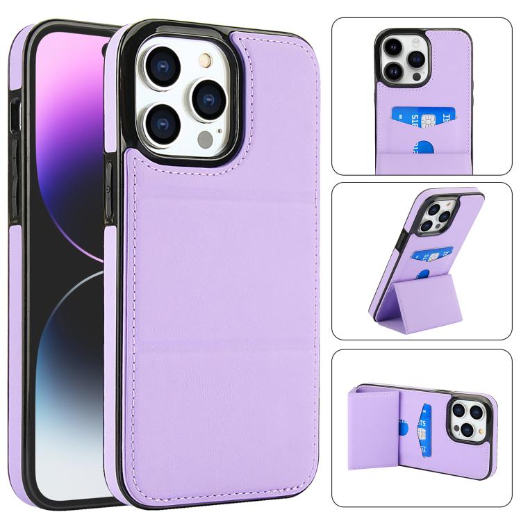 

For iPhone 14 Pro Max Tri-fold Holder Leather Phone Case with Card Slot(Light Purple)