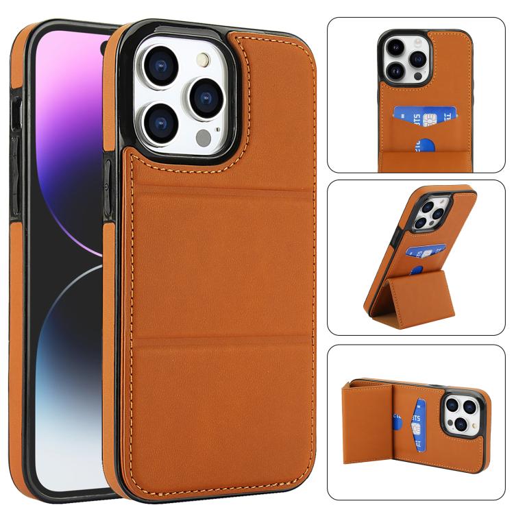 

For iPhone 14 Pro Max Tri-fold Holder Leather Phone Case with Card Slot(Brown)