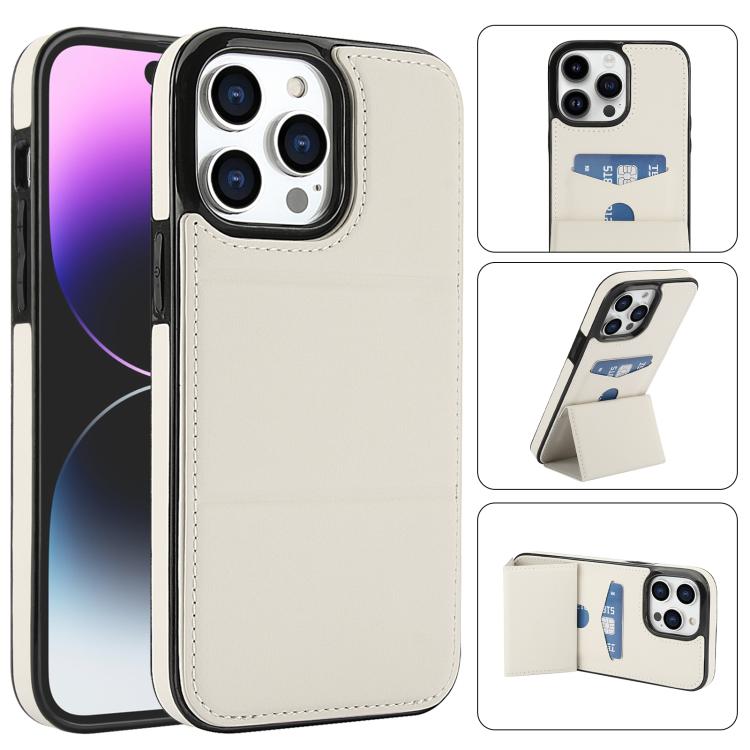 

For iPhone 14 Pro Tri-fold Holder Leather Phone Case with Card Slot(White)