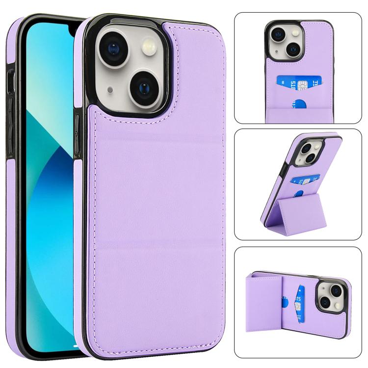 

For iPhone 14 Plus Tri-fold Holder Leather Phone Case with Card Slot(Light Purple)
