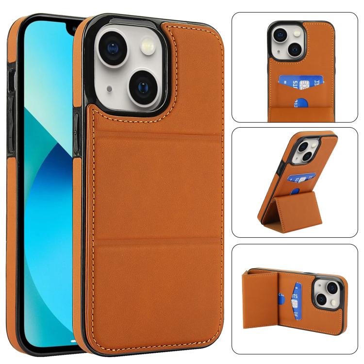 

For iPhone 14 Tri-fold Holder Leather Phone Case with Card Slot(Brown)