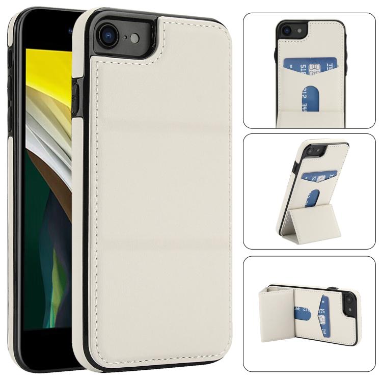 

For iPhone SE 2022 / SE 2020 / 7 / 8 Tri-fold Holder Leather Phone Case with Card Slot(White)