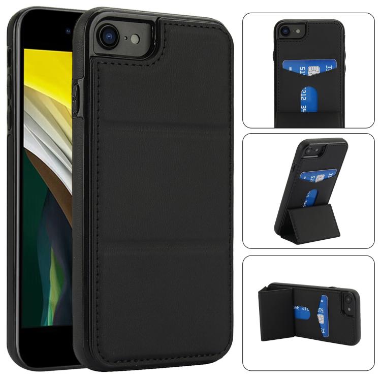 

For iPhone SE 2022 / SE 2020 / 7 / 8 Tri-fold Holder Leather Phone Case with Card Slot(Black)