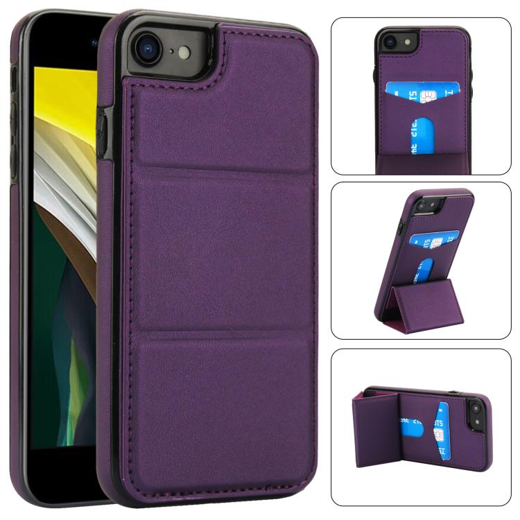 

For iPhone SE 2022 / SE 2020 / 7 / 8 Tri-fold Holder Leather Phone Case with Card Slot(Dark Purple)