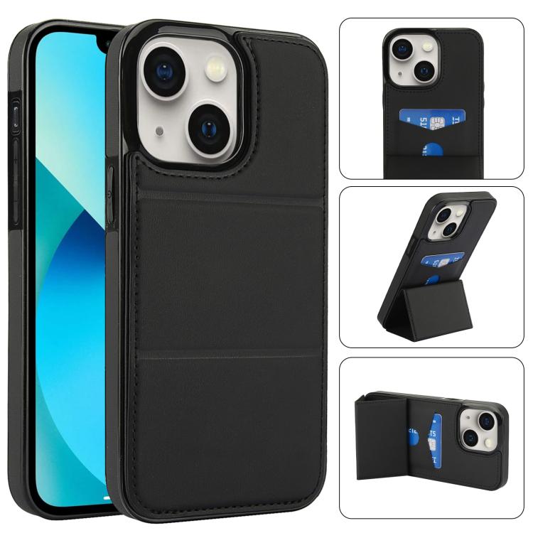 

For iPhone 13 mini Tri-fold Holder Leather Phone Case with Card Slot(Black)