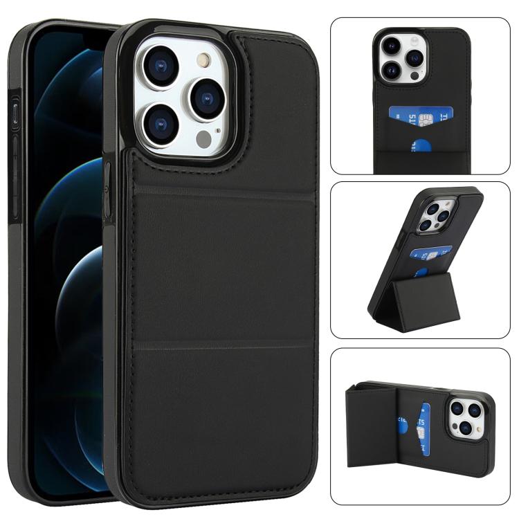 

For iPhone 12 Pro Tri-fold Holder Leather Phone Case with Card Slot(Black)