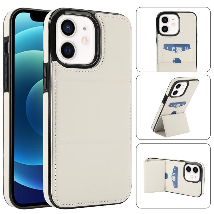 

For iPhone 12 mini Tri-fold Holder Leather Phone Case with Card Slot(White)
