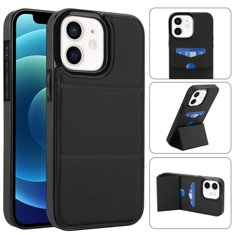 

For iPhone 12 mini Tri-fold Holder Leather Phone Case with Card Slot(Black)