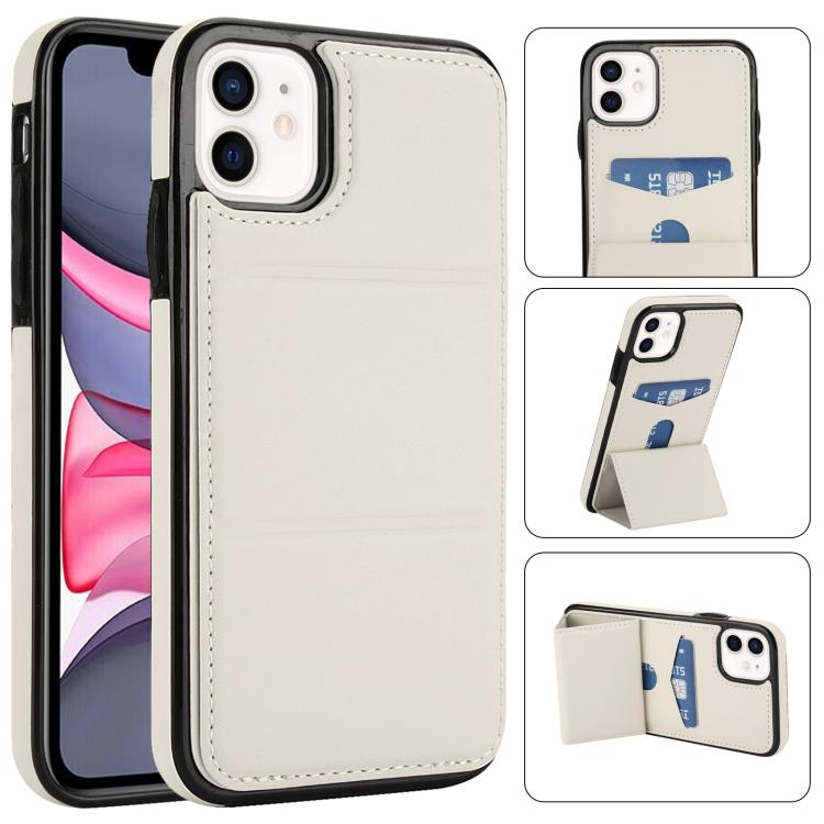 

For iPhone 11 Tri-fold Holder Leather Phone Case with Card Slot(White)