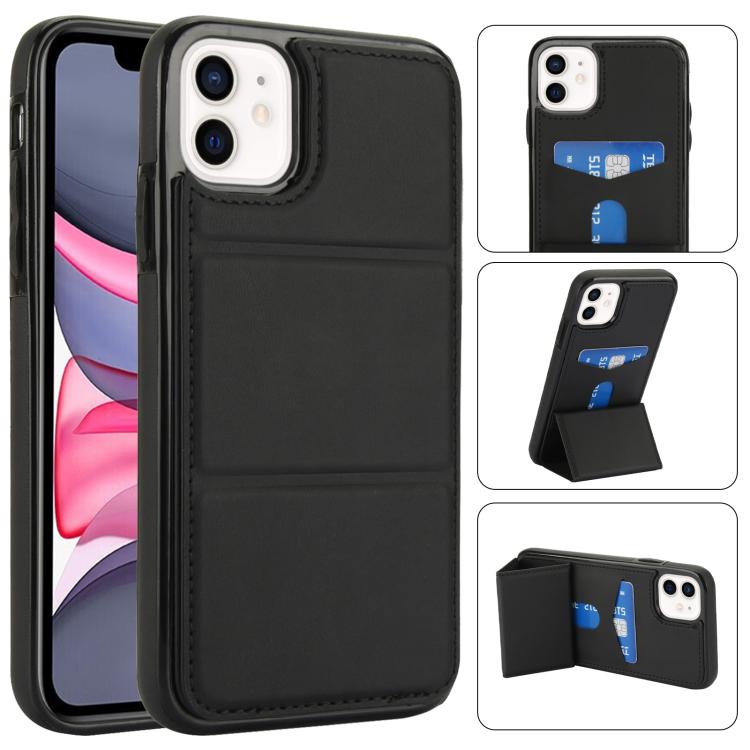 

For iPhone 11 Tri-fold Holder Leather Phone Case with Card Slot(Black)