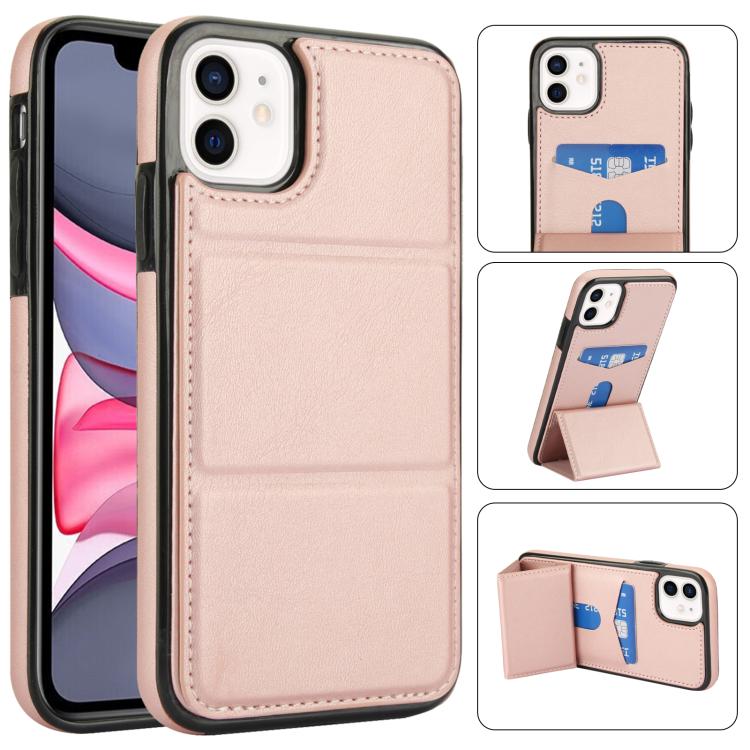 

For iPhone 11 Tri-fold Holder Leather Phone Case with Card Slot(Rose Gold)