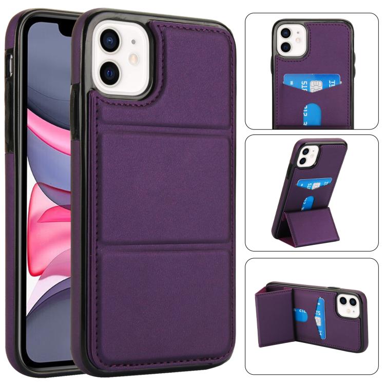 

For iPhone 11 Tri-fold Holder Leather Phone Case with Card Slot(Dark Purple)