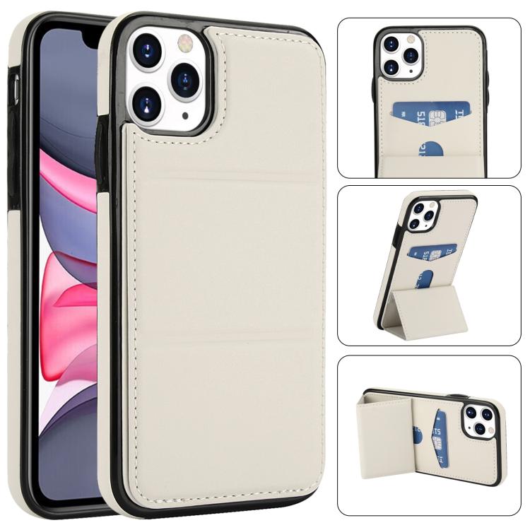 

For iPhone 11 Pro Tri-fold Holder Leather Phone Case with Card Slot(White)