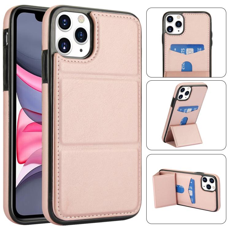 

For iPhone 11 Pro Tri-fold Holder Leather Phone Case with Card Slot(Rose Gold)