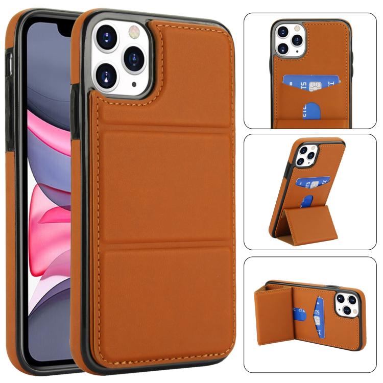 

For iPhone 11 Pro Tri-fold Holder Leather Phone Case with Card Slot(Brown)