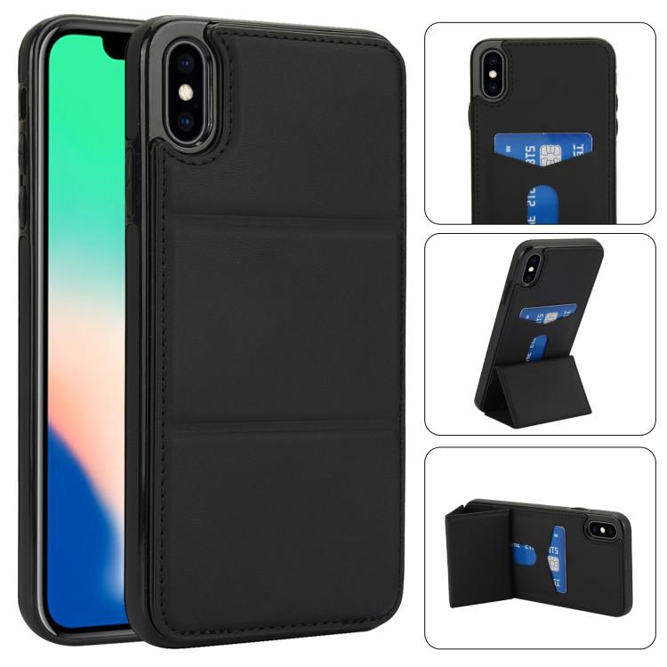 

For iPhone XS Max Tri-fold Holder Leather Phone Case with Card Slot(Black)