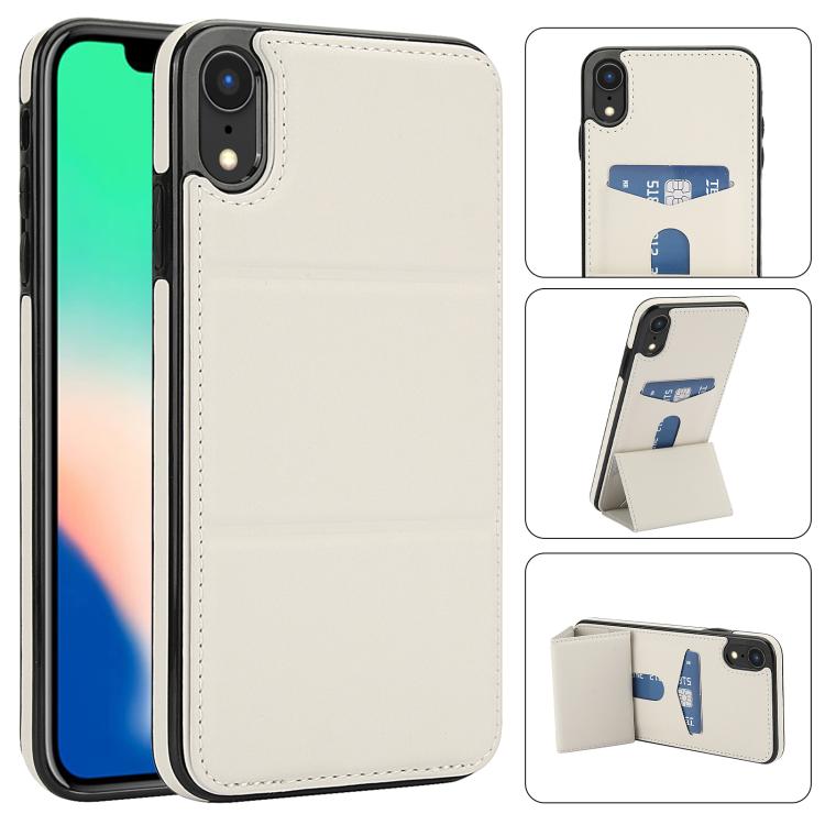

For iPhone XR Tri-fold Holder Leather Phone Case with Card Slot(White)
