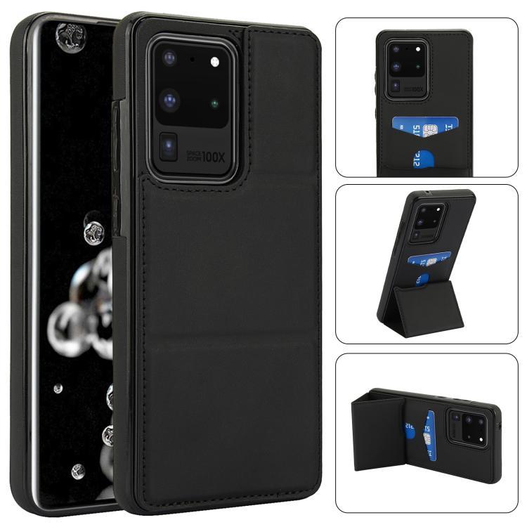 

For Samsung Galaxy S20 Ultra Tri-fold Holder Leather Phone Case with Card Slot(Black)