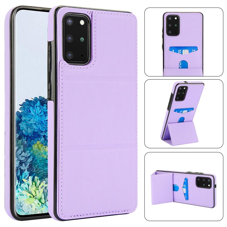 

For Samsung Galaxy S20+ Tri-fold Holder Leather Phone Case with Card Slot(Light Purple)