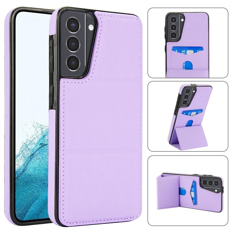 

For Samsung Galaxy S21 5G Tri-fold Holder Leather Phone Case with Card Slot(Light Purple)