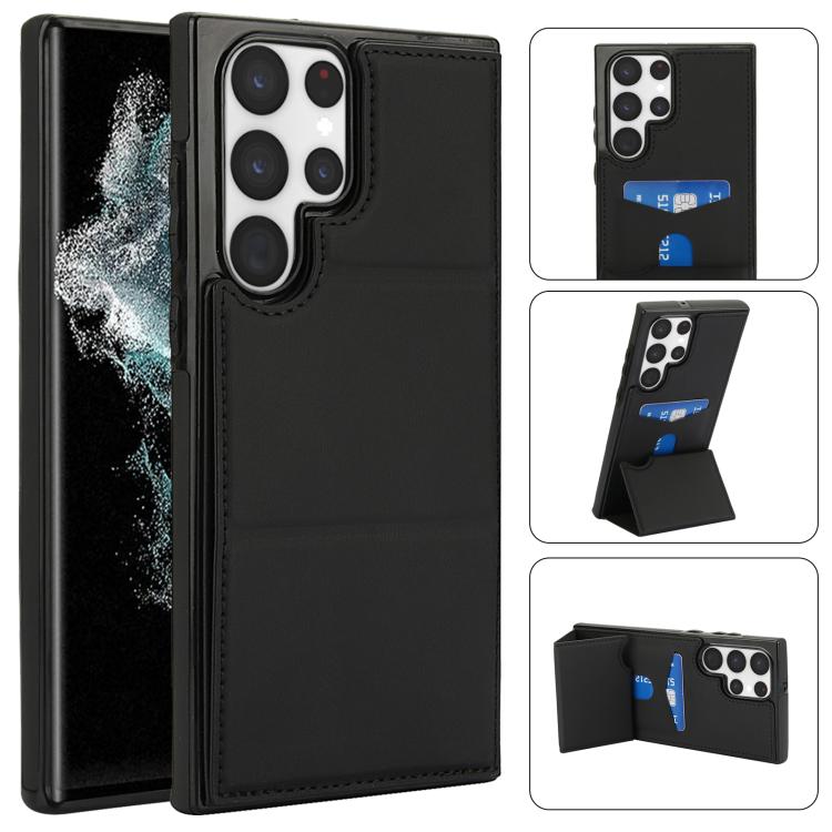 

For Samsung Galaxy S22 Ultra 5G Tri-fold Holder Leather Phone Case with Card Slot(Black)