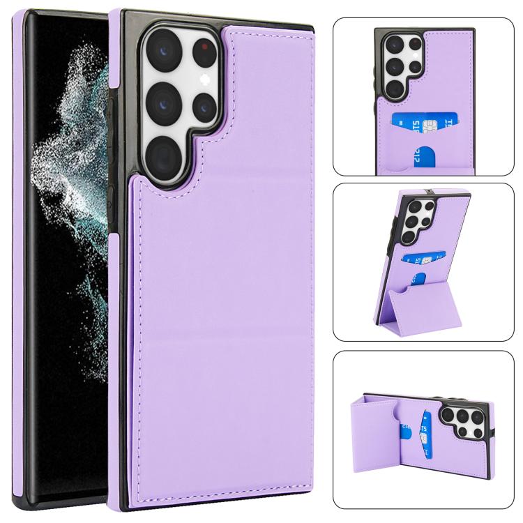 

For Samsung Galaxy S22 Ultra 5G Tri-fold Holder Leather Phone Case with Card Slot(Light Purple)