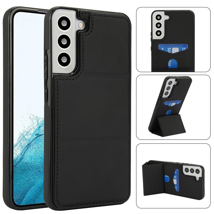 

For Samsung Galaxy S22+ 5G Tri-fold Holder Leather Phone Case with Card Slot(Black)