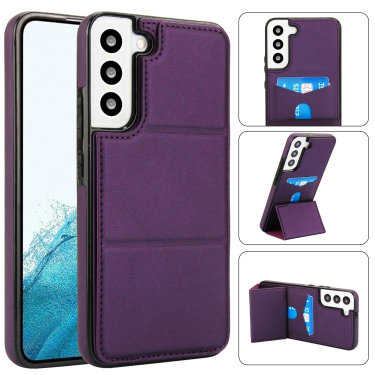 

For Samsung Galaxy S22 5G Tri-fold Holder Leather Phone Case with Card Slot(Dark Purple)