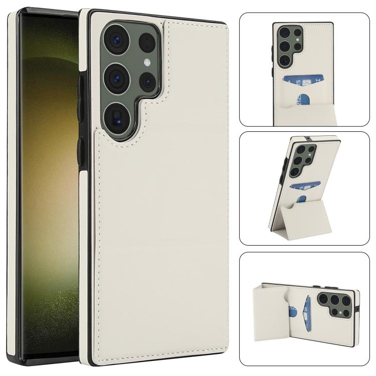 

For Samsung Galaxy S23 Ultra 5G Tri-fold Holder Leather Phone Case with Card Slot(White)