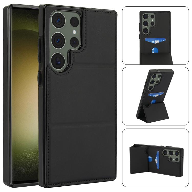 

For Samsung Galaxy S23 Ultra 5G Tri-fold Holder Leather Phone Case with Card Slot(Black)