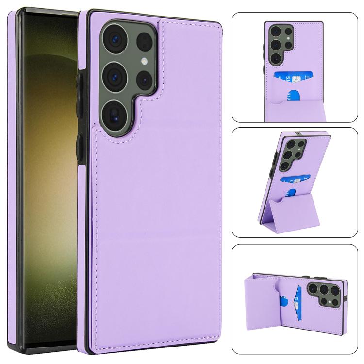 

For Samsung Galaxy S23 Ultra 5G Tri-fold Holder Leather Phone Case with Card Slot(Light Purple)