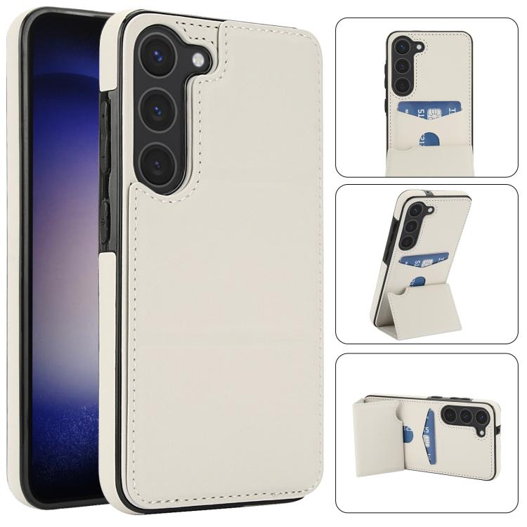 

For Samsung Galaxy S23+ 5G Tri-fold Holder Leather Phone Case with Card Slot(White)