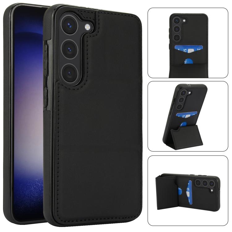 

For Samsung Galaxy S23+ 5G Tri-fold Holder Leather Phone Case with Card Slot(Black)