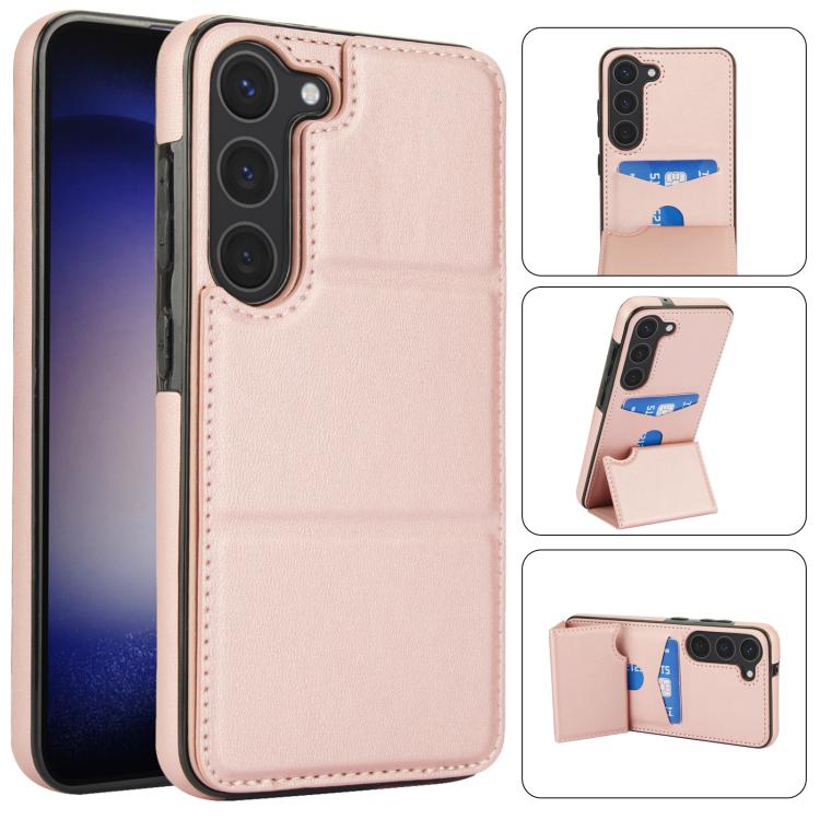 

For Samsung Galaxy S23+ 5G Tri-fold Holder Leather Phone Case with Card Slot(Rose Gold)