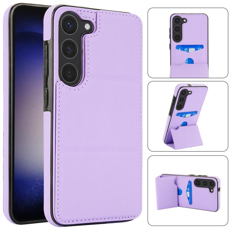 

For Samsung Galaxy S23 5G Tri-fold Holder Leather Phone Case with Card Slot(Light Purple)
