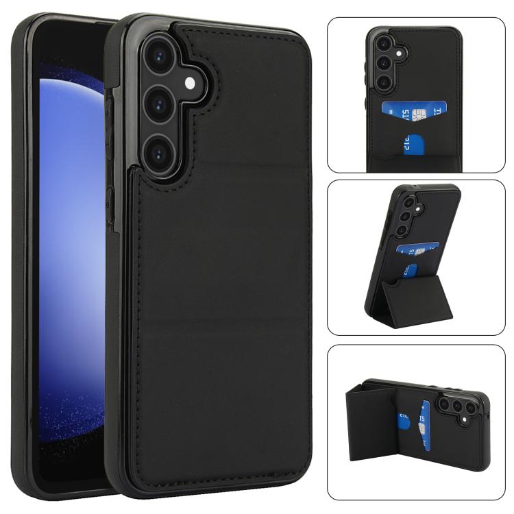 

For Samsung Galaxy S23 FE 5G Tri-fold Holder Leather Phone Case with Card Slot(Black)
