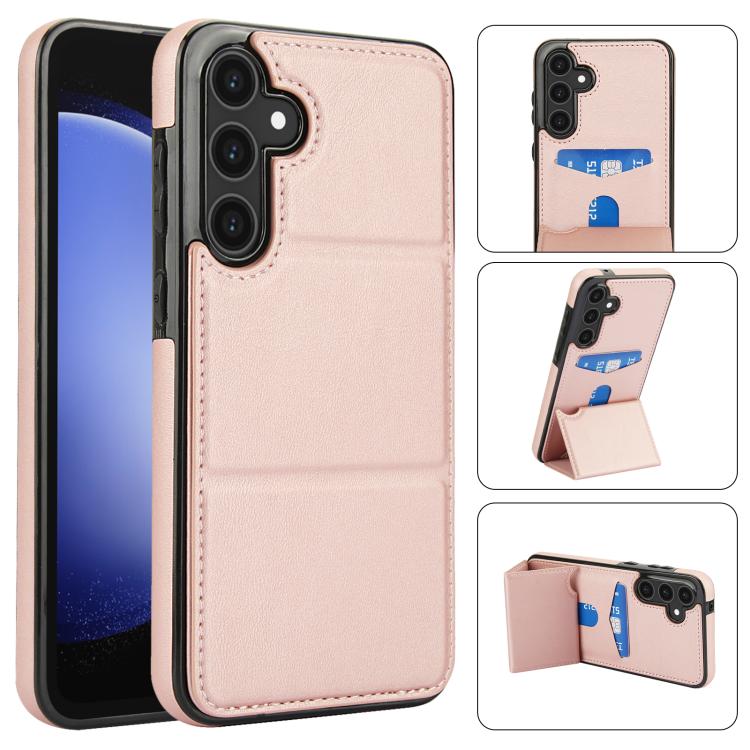 

For Samsung Galaxy S23 FE 5G Tri-fold Holder Leather Phone Case with Card Slot(Rose Gold)