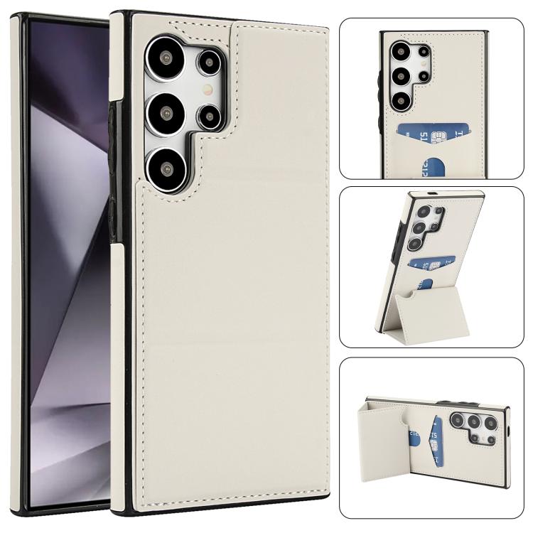 

For Samsung Galaxy S24 Ultra 5G Tri-fold Holder Leather Phone Case with Card Slot(White)