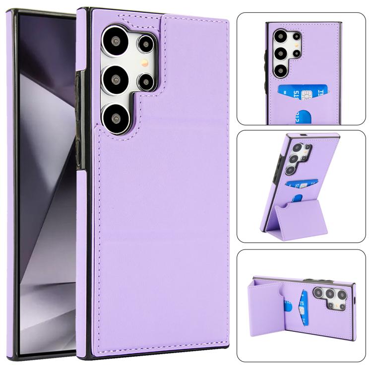 

For Samsung Galaxy S24 Ultra 5G Tri-fold Holder Leather Phone Case with Card Slot(Light Purple)