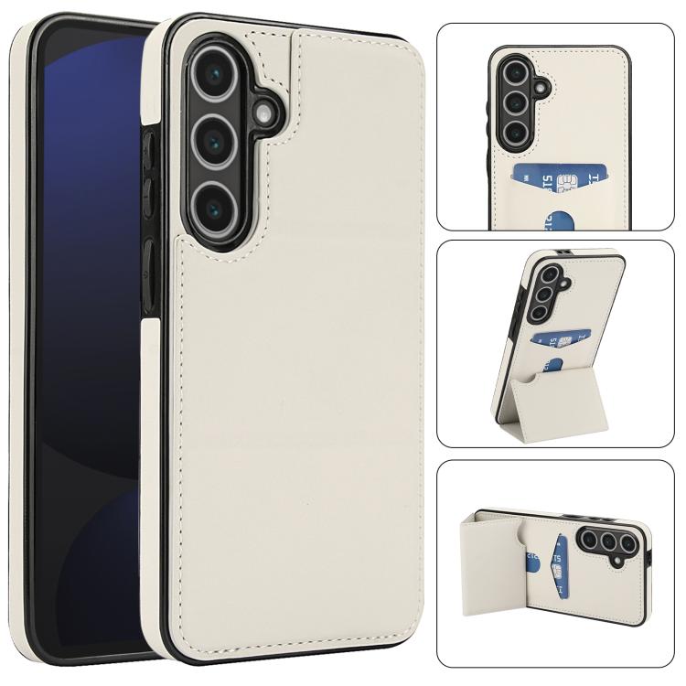 

For Samsung Galaxy S24 5G Tri-fold Holder Leather Phone Case with Card Slot(White)