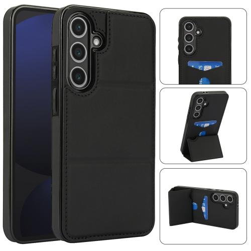 

For Samsung Galaxy S24 5G Tri-fold Holder Leather Phone Case with Card Slot(Black)