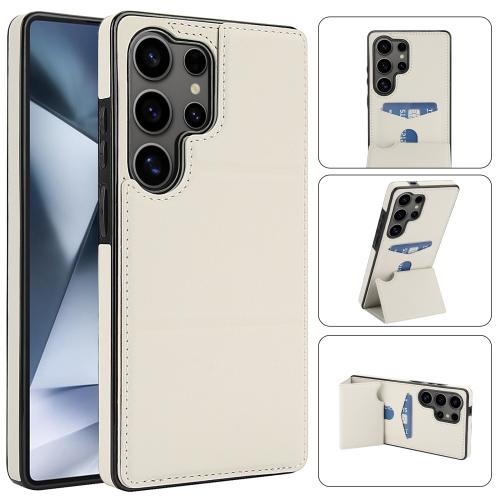 

For Samsung Galaxy S25 Ultra 5G Tri-fold Holder Leather Phone Case with Card Slot(White)
