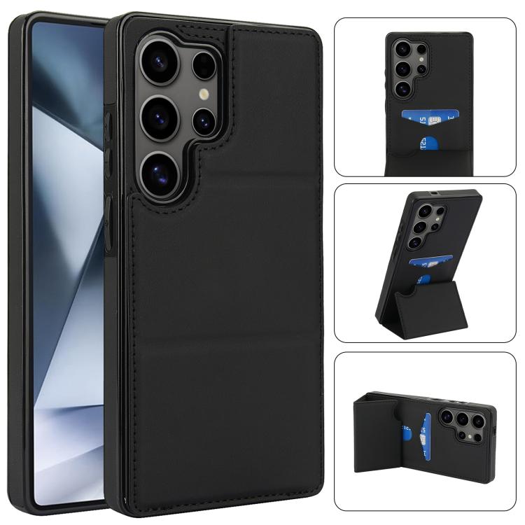 

For Samsung Galaxy S25 Ultra 5G Tri-fold Holder Leather Phone Case with Card Slot(Black)
