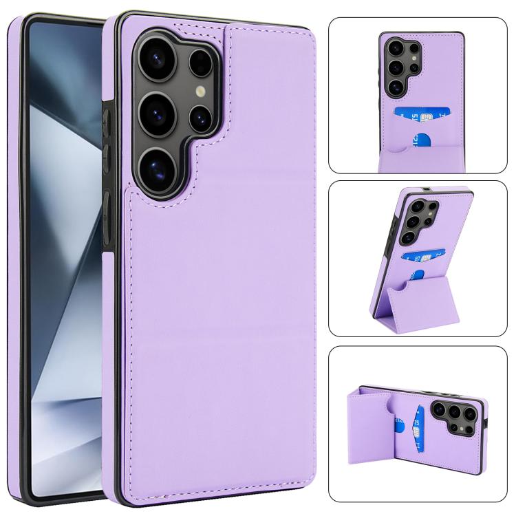 

For Samsung Galaxy S25 Ultra 5G Tri-fold Holder Leather Phone Case with Card Slot(Light Purple)