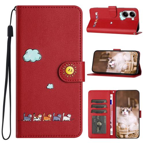 

For Xiaomi X7 Pro 5G Cartoon Cats Leather Phone Case(Red)