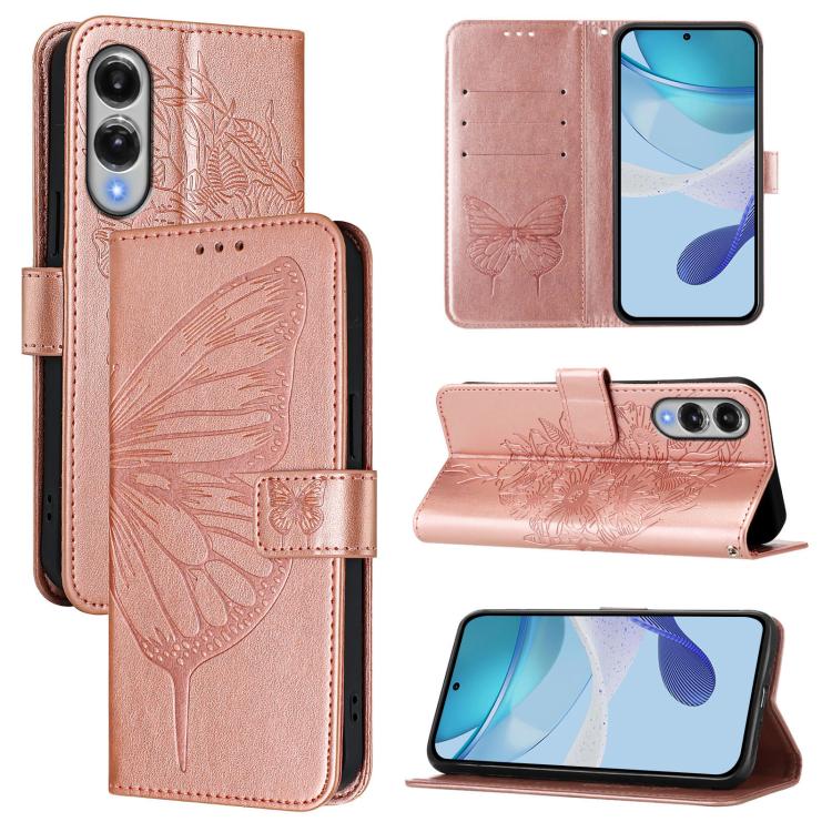 

For Samsung Galaxy S25 Edge 5G Embossed Butterfly Leather Phone Case(Rose Gold)